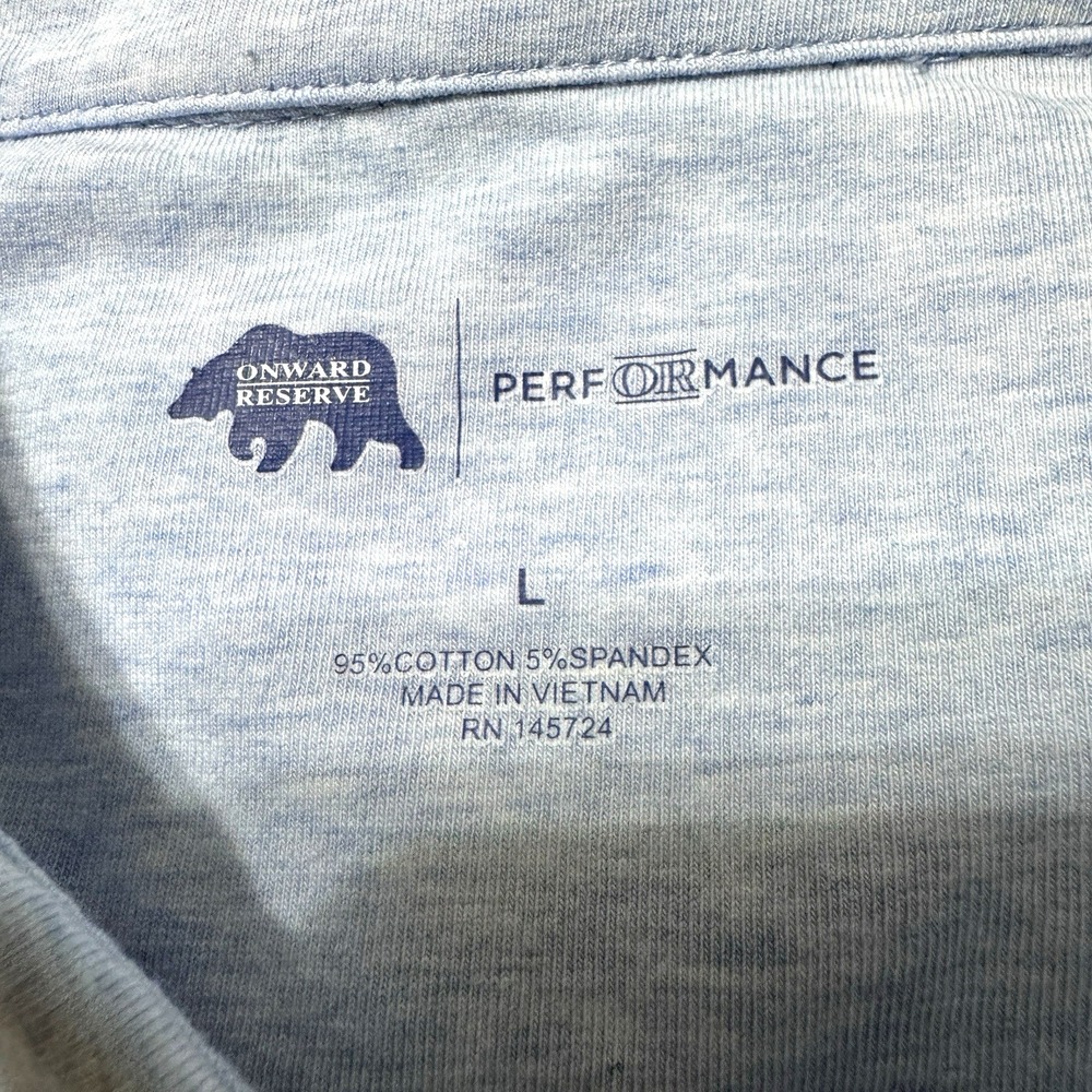 Onward Reserve Performance Polo Shirt L Light Blue Heather Golf Stretch Cotton